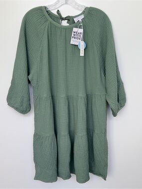 Alice Walk Moss Green Gauze Tiered Dress